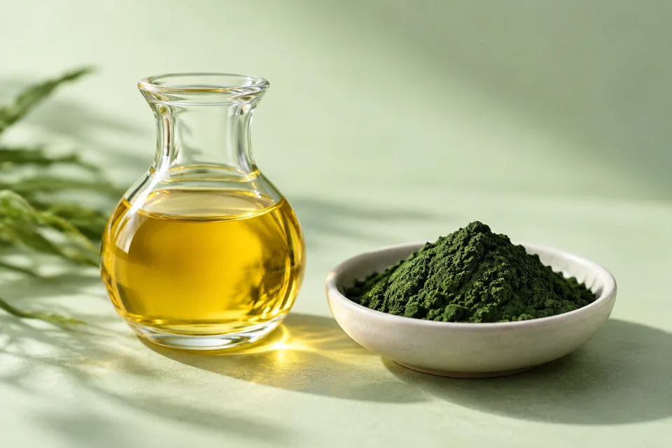 Illustrative omega-3 oil and microalgae ingredient formats
